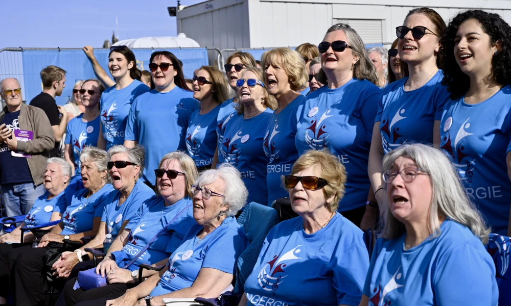 Choir members singing